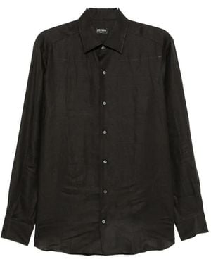 ZEGNA Long-Sleeve Button-Up Shirt - Black