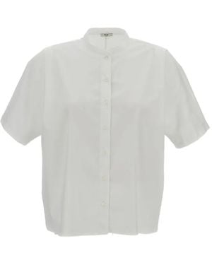 #MSM Grandad-Collar Kimono-Shoulder Shirt - White