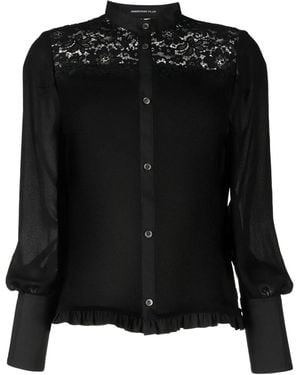 Undercover Lace-Trim Long-Sleeve Blouse - Black