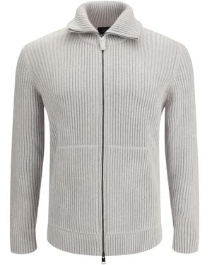 Brioni Zip-Up Ribbed-Knit Cardigan - Grey