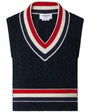 Thom Browne Wool Cricket Rwb Stripe Baby Cable Vest - Grey