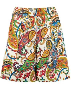 Etro Geplooide Shorts Met Paisley-Print - Wit