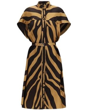 Ferragamo Animal-Print Belted Shirt Dress - Natural