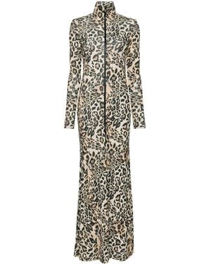 Nanushka Leopard-Print Zip-Up Maxi Dress - White