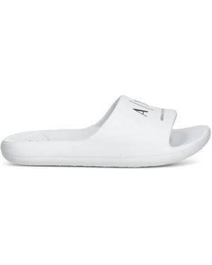 ARMANI EXCHANGE Logo-Print Open-Toe Slides - White