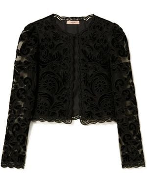 Twinset Lace-Floral Single-Button Cardigan - Black
