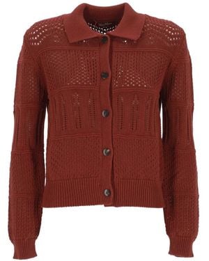 Max Mara Open-Knit Button-Up Cardigan - Red