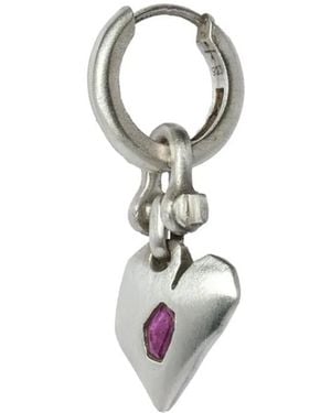 Parts Of 4 Jazz's Solid Heart Sterling And Ruby Drop Earring - White