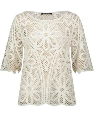 Betty Barclay Floral-Crochet Scalloped-Hem Top - White