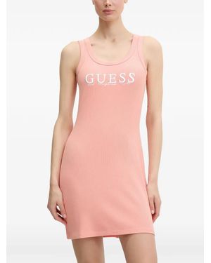 Guess Logo-Embroidered Ribbed Dress - Pink
