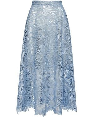 Oscar de la Renta Falda midi Bellflower Guipure - Azul