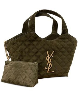 Saint Laurent Mud Suede Medium Icare Shopping Bag - Green