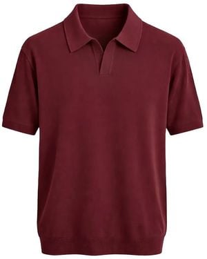Franzese Collection Ribbed V-Neck Cotton Polo Shirt - Red