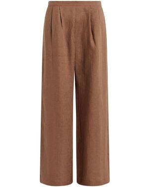 Asceno Linen Flared Trousers - Brown