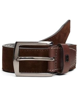Tommy Hilfiger Denton Flag Plaque Suede Belt - White