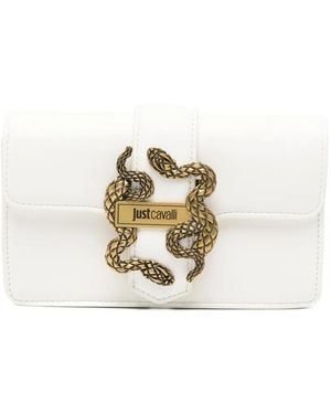 Just Cavalli Snake-Detail Clutch Bag - White