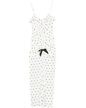 Alessandra Rich Polka Dot-Print Ruched Dress - White