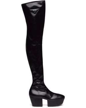 Prada Technical Nappa Platform Thigh-high Boots - Black