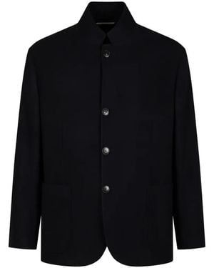 Canali High-Neck Button-Up Coat - Black