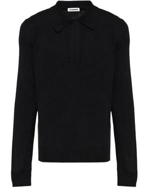 Jil Sander Wool Long-Sleeve Polo Shirt - Black