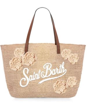MC2 Saint Barth Raffia City Floral-Appliqué Shoulder Bag - Natural