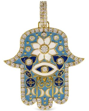 Buddha Mama Colgante Hamsa Grande En Oro Amarillo De 20 Ct Con Diamantes - Azul