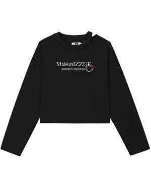 Izzue Logo-Print Cut-Out T-Shirt - Black