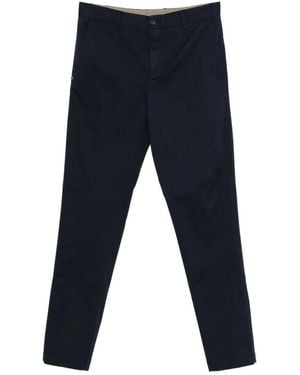 White Sand Cotton-Blend Straight-Leg Trousers - Blue