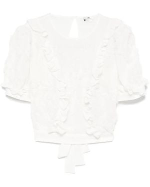 Elisabetta Franchi Ruffled Embroidered Top - White