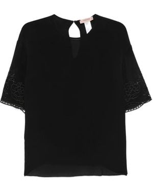 Twinset Camiseta Con Bordado Floral - Negro