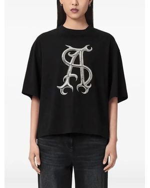 AllSaints Amelie Graphic-Print Oversized T-Shirt - Black