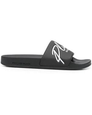 Philipp Plein Logo-Print Slides - Black