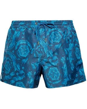 Versace Floral-Motif Drawstring Swim Shorts - Blue