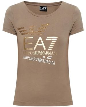 EA7 Sequin-Embellished Logo-Print T-Shirt - Natural