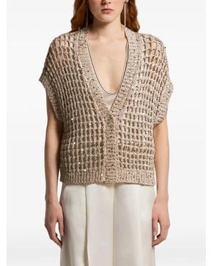 Peserico Sequin-Embellished Open-Knit Cardigan - Brown