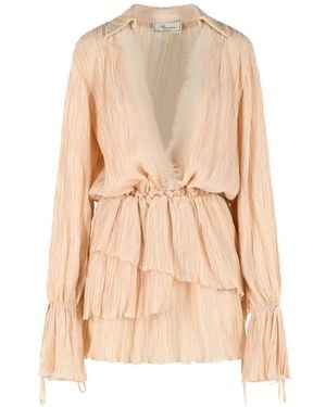 Blumarine Belted Pleated Mini Dress - Natural