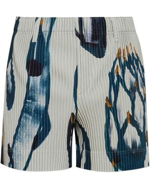 Homme Plissé Issey Miyake Fruits Vegetables Print Pleated Shorts - Blue