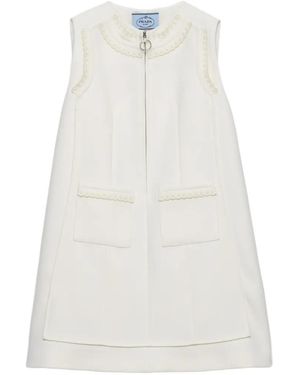 Prada Embroidered Natté-Fabric Mini Dress - White