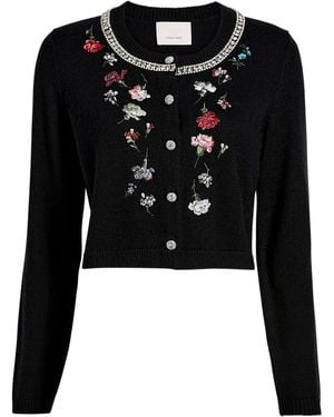 Cinq À Sept Isolde Tumbling-Carnation Floral Cardigan - Black