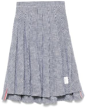 Thom Browne Pleated Tweed Midi Skirt - Blue
