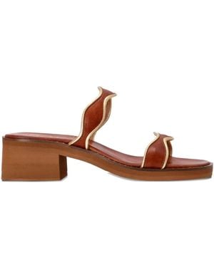 Kotris Sandals Kymata Wave-Detail Leather Sandals - Brown
