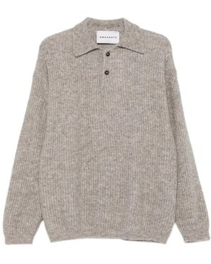 Amaranto Ribbed-Knit Button-Up Sweater - Grey