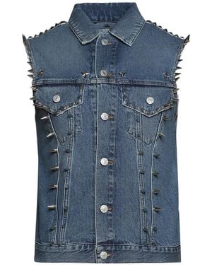 Marking Distance Spike-Embellished Denim Vest - Blue