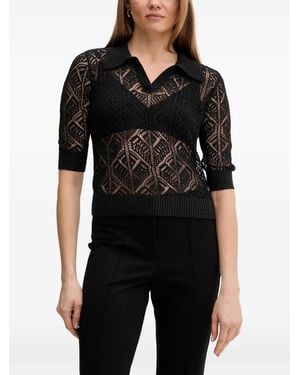 Joseph Ribkoff Polo Collar Knitted Top - Black