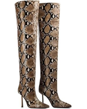 Le Silla 110Mm Vittoria Snake-Print Boots - White