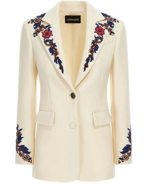 Roberto Cavalli Floral-Embroidered Blazer - Natural