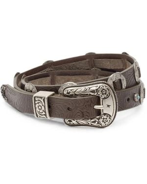 Golden Goose Lace S Floral Embossed Accent Leather Belt - Grey