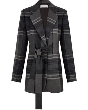 Ferragamo Checked Belted Blazer - Black