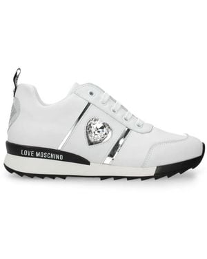 Love Moschino Lace-Up Round-Toe Trainers - White