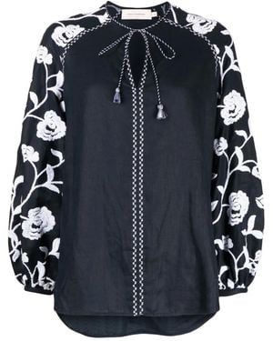 Silvia Tcherassi Molveno Floral-Embroidered Tunic Top - Blue